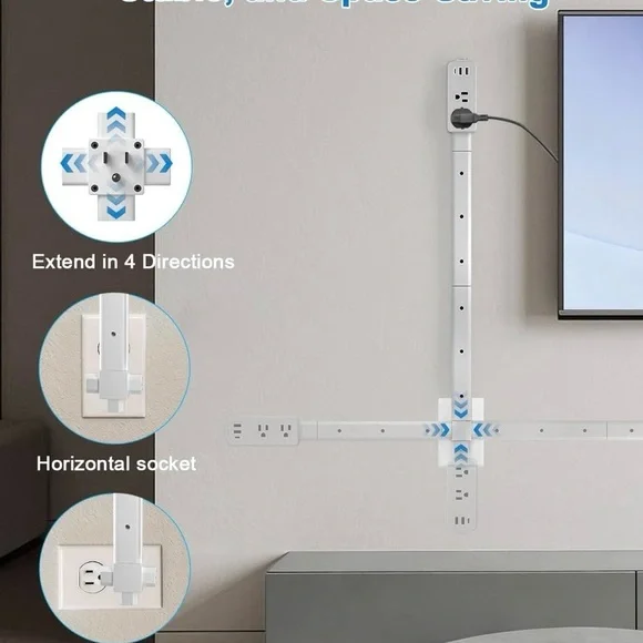 NEW - Electrical Outlet Extender Stick, Upgraded 4-Way Free Combination Plug Ext - Picture 3 of 7